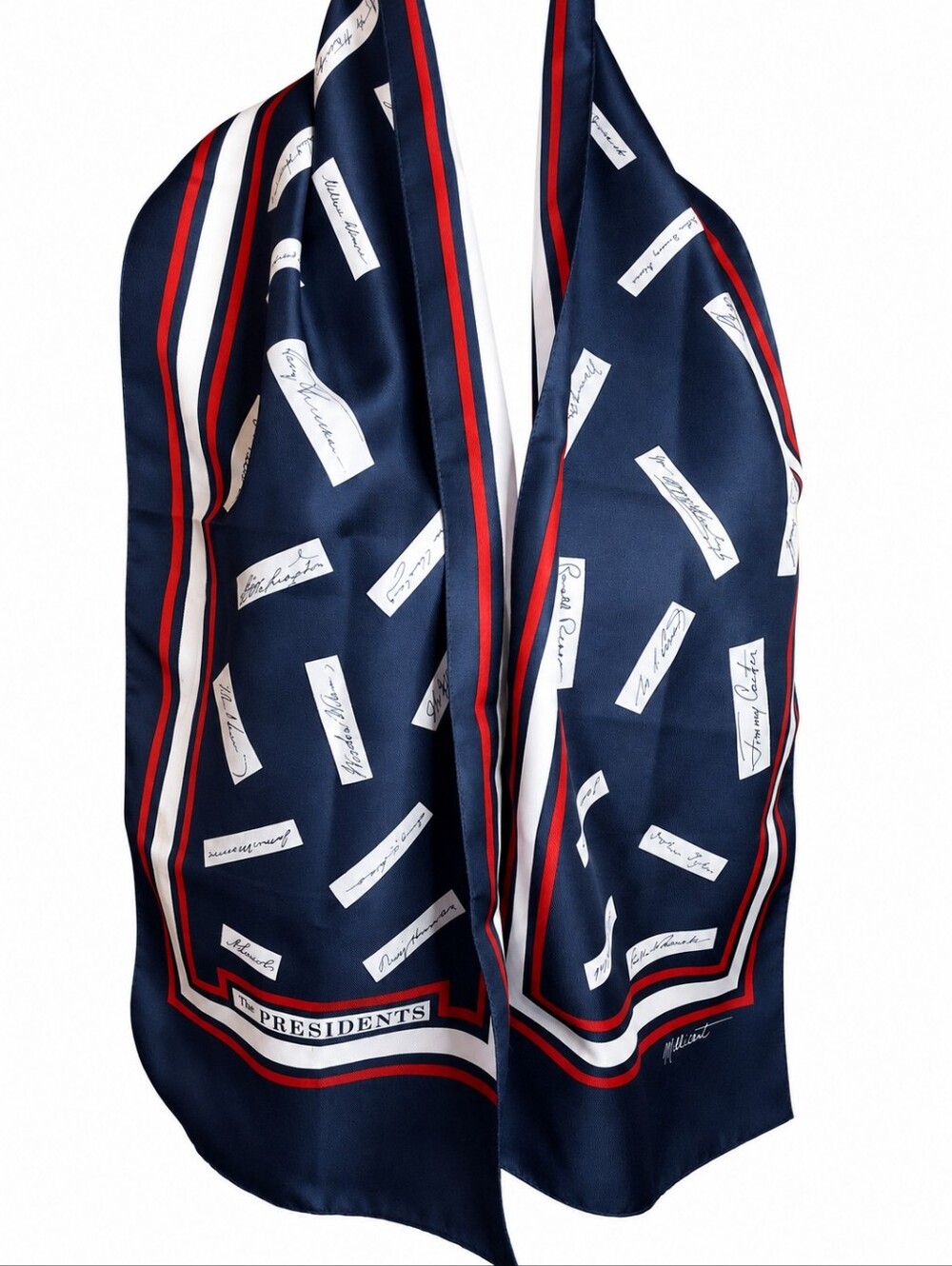 Vintage Millicent The Presidents Scarf Navy Red White Patriotic Signature Print - Picture 2 of 10